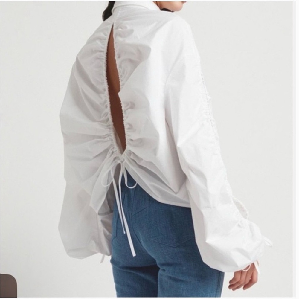Choosy‎ White Ruched Sleeve & Back Blouse